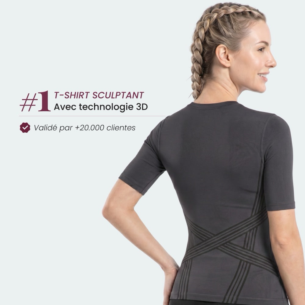 T-shirt sculptant 3D porté sous des vêtements du quotidien