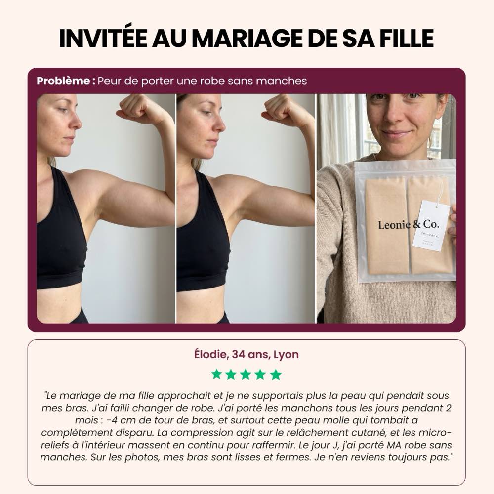 Avis d'Élodie, 34 ans, Lyon, sur les manchons sculptants 3D portés avant le mariage de sa fille