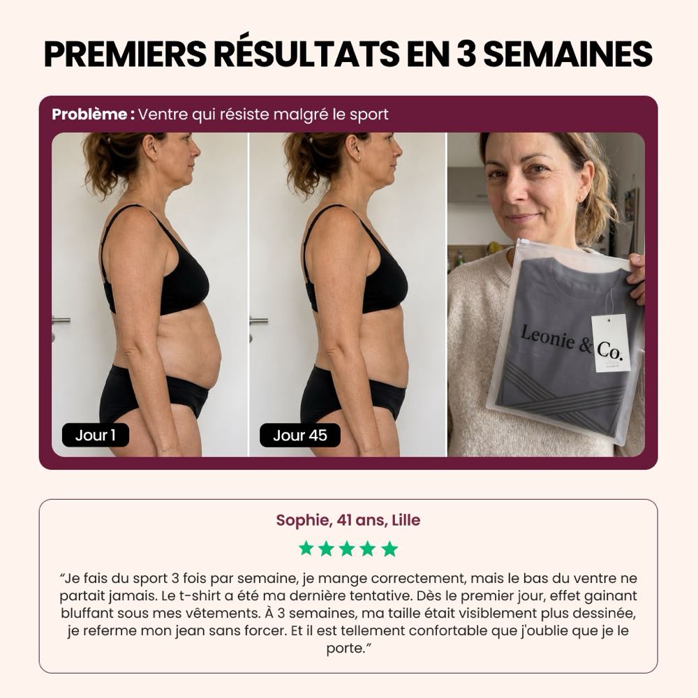 Avis de Sophie, 41 ans, Lille, sur ses premières semaines avec le T-shirt sculptant 3D