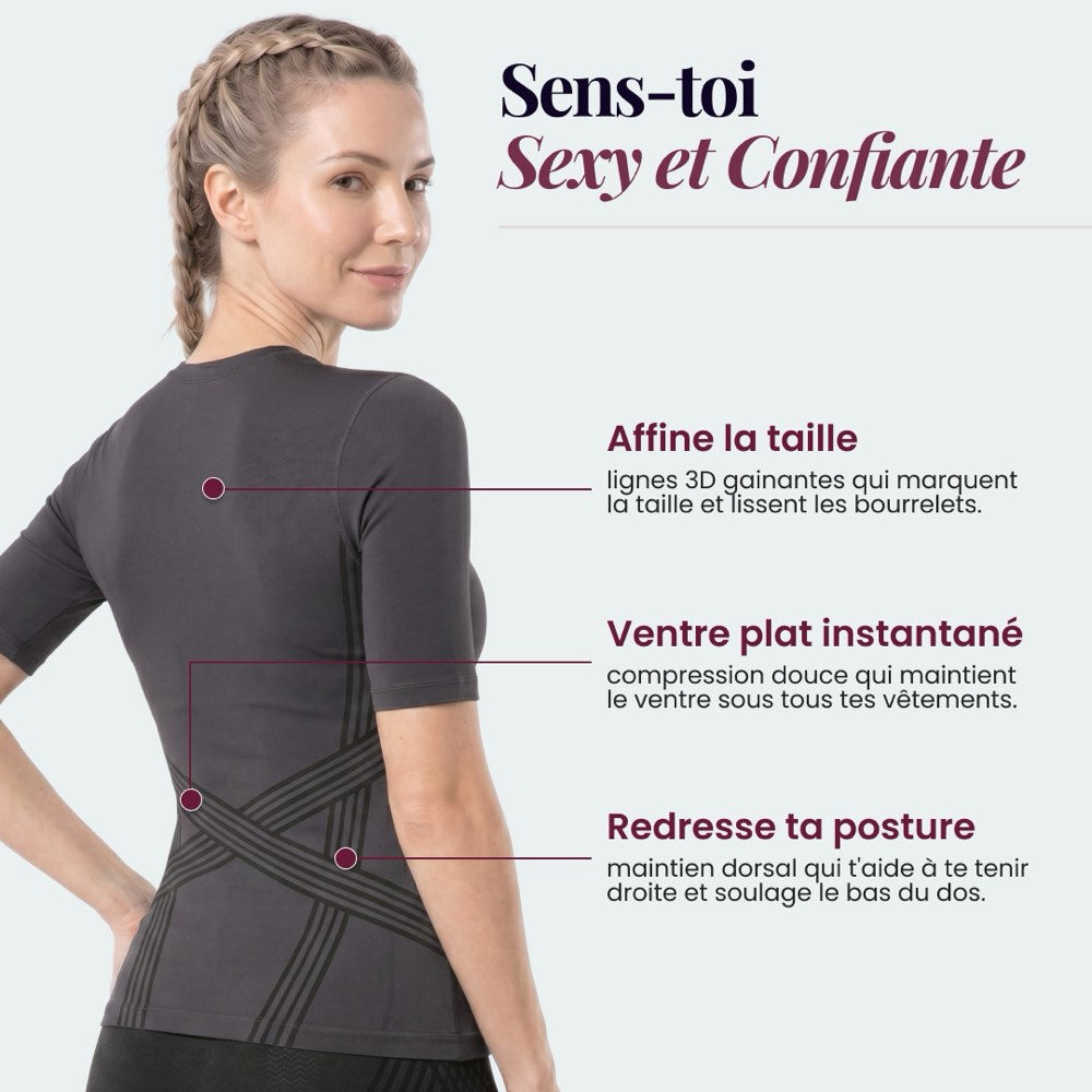 Trois points du T-shirt sculptant 3D : taille, ventre et posture