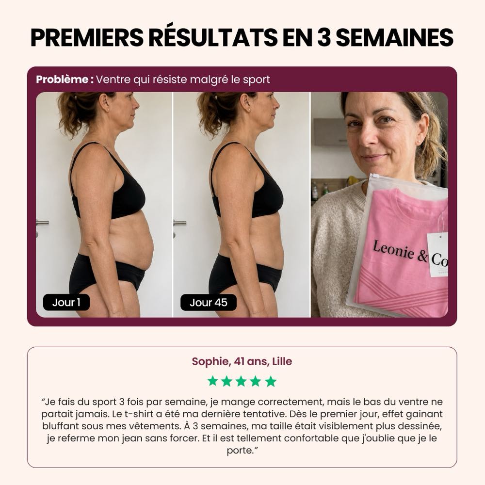 Avis de Sophie, 41 ans, Lille, sur ses premières semaines avec le T-shirt sculptant 3D