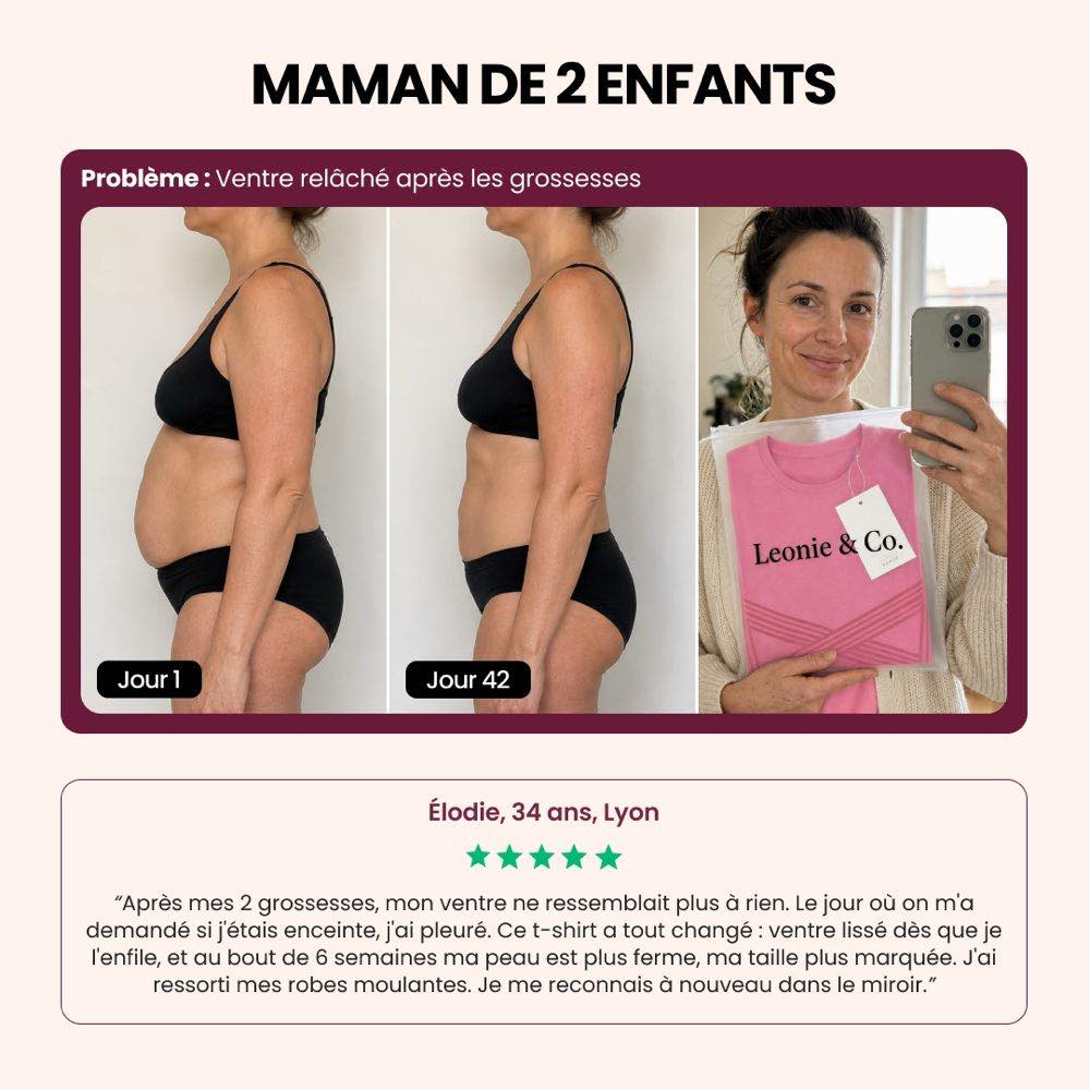 Avis d'Élodie, 34 ans, Lyon, maman de deux enfants, sur le T-shirt sculptant 3D